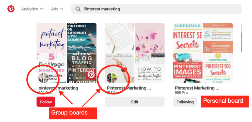 How to identify pinterest group boards